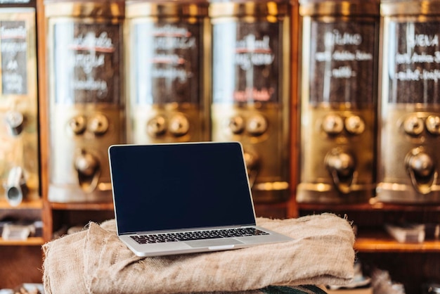 Laptop in a coffee roastery