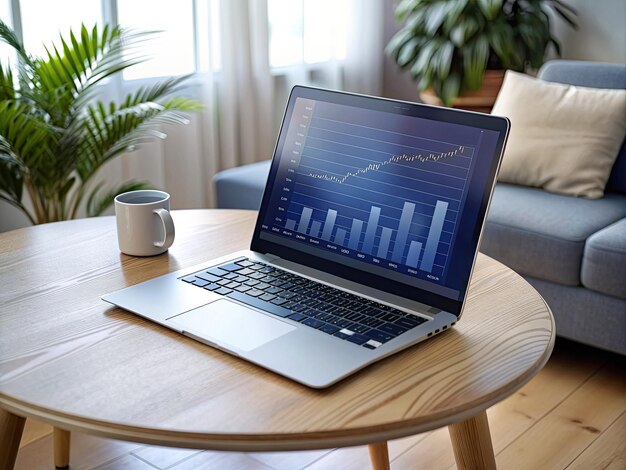 a laptop computer on a living room table