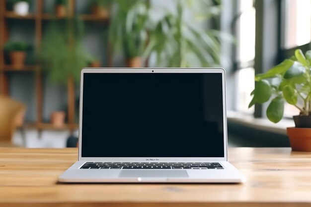 laptop computer lying on the table in the interior