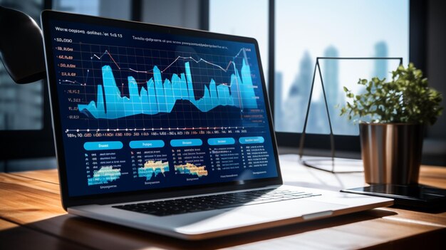 A laptop computer monitor with a graph on it