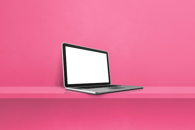 Laptop computer on pink shelf background 3D Illustration