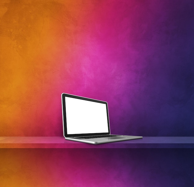 Laptop computer on rainbow shelf Square background 3D Illustration