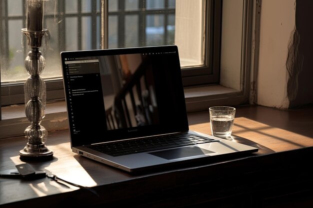 Photo laptop computer on a table