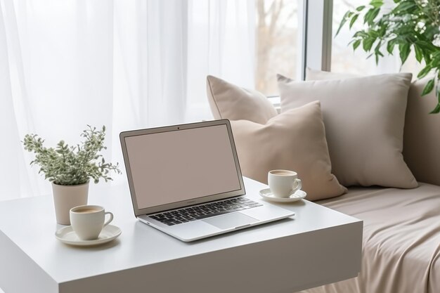 Laptop Computer on White Table