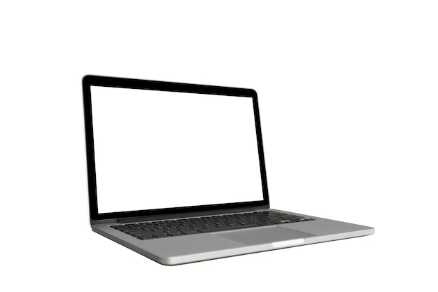 Laptop computer with blank screen isolated on white background