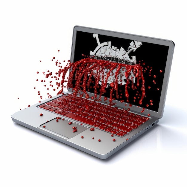 Foto un computer portatile con schizzi di sangue sullo schermo