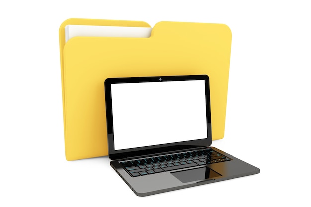 Photo laptop computer with folder on a white background