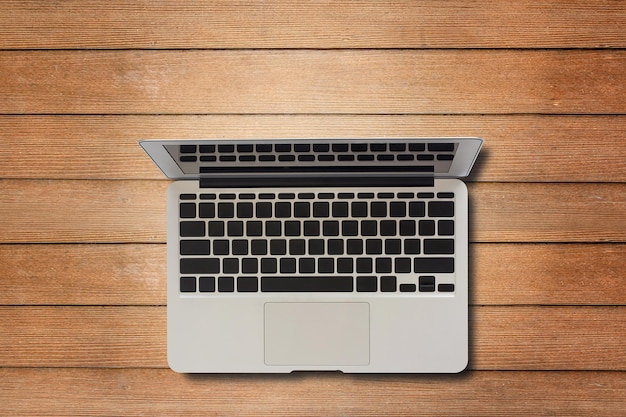 Laptop computer on wood table