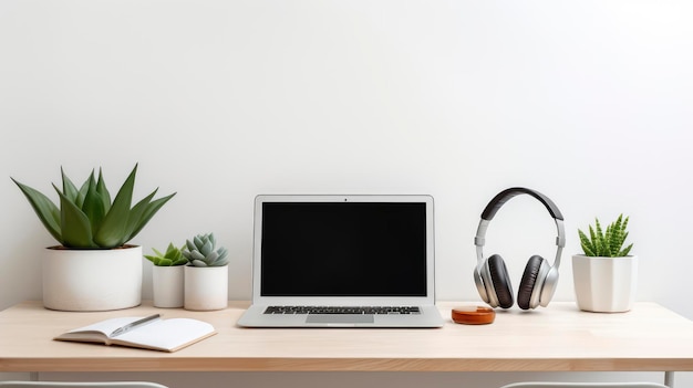 Laptop Computer on Wooden Desk for Productivity and Work