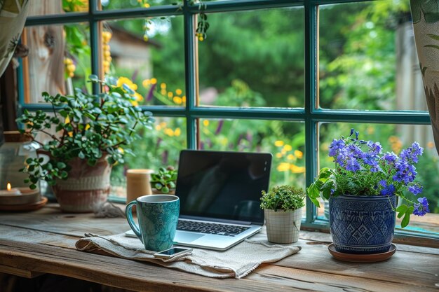 Laptop Computer on Wooden Desk