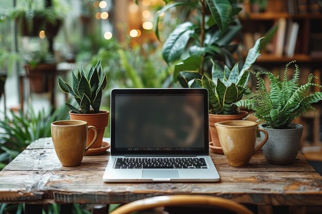 Laptop Computer on Wooden Table