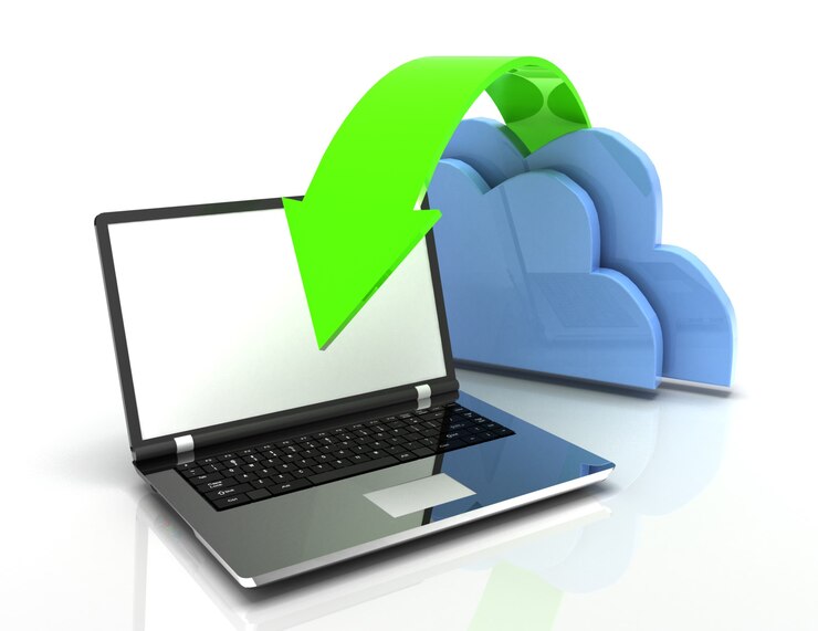 Photo laptop and computing clouds . transfer of data concept