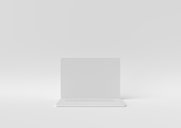 Laptop de witte kleur met exemplaarruimte voor uw tekst, minimaal 3d concept geeft, 3d illustratie terug.