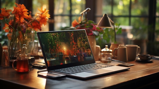 A laptop on a desk