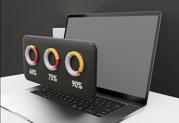 laptop desktop 3d illustration data analytics website seo algorithm ai ui ux programming generati