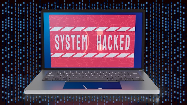 The laptop on digital background for system hacked for technology concept 3d renderingxA