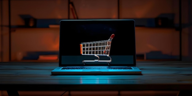 A laptop displaying a shopping cart symbolizes online shopping and ecommerce Concept Ecommerce Online Shopping Technology Shopping Cart Shopping Experience