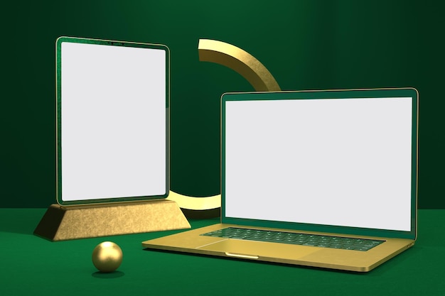 Laptop en tablet rechterkant met gouden Gars