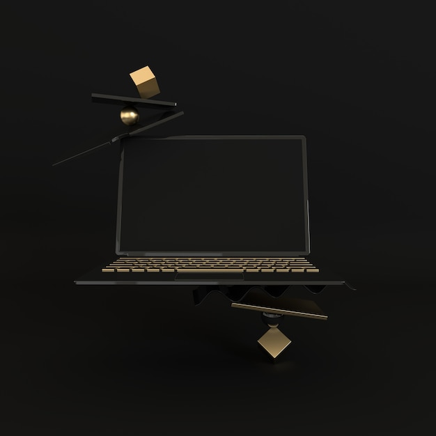 Laptop en verschillende geometrische objecten