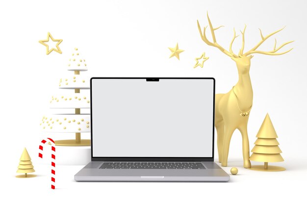 Laptop Front Side With Christmas Themed Background