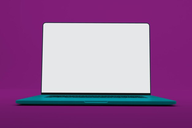 Foto lato anteriore a schermo intero portatile isolato su sfondo rosa