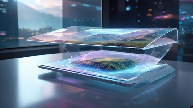 Photo laptop on glass table