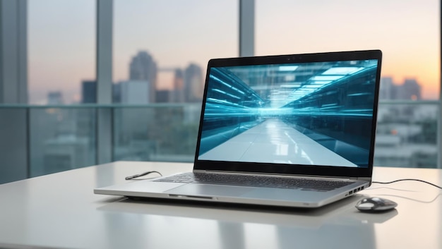 Laptop on Glass Table