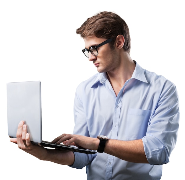 Photo laptop guy young isolated man male ceo