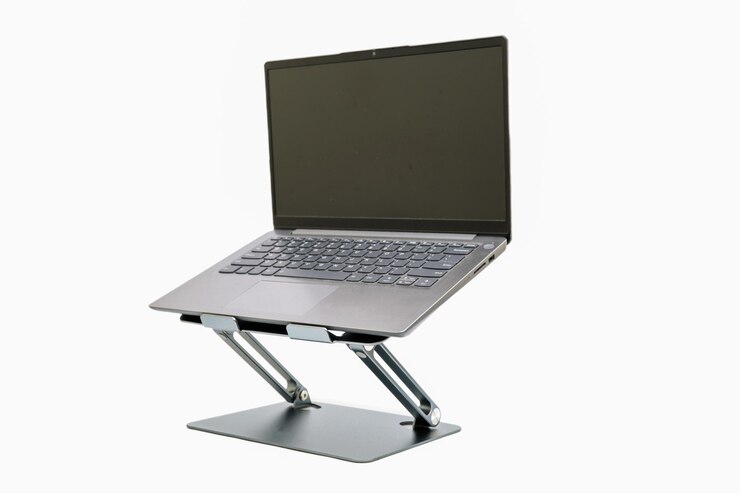 laptop holder desk black aluminum metal isolated on white helps keep your sitting position good