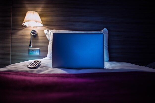 Laptop on the Hotel Bed