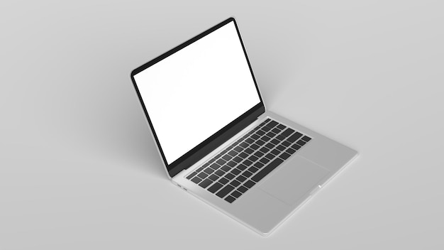 Foto laptop in hoekpositie met leeg scherm geïsoleerd op grijze achtergrond laptop mockup template 3d