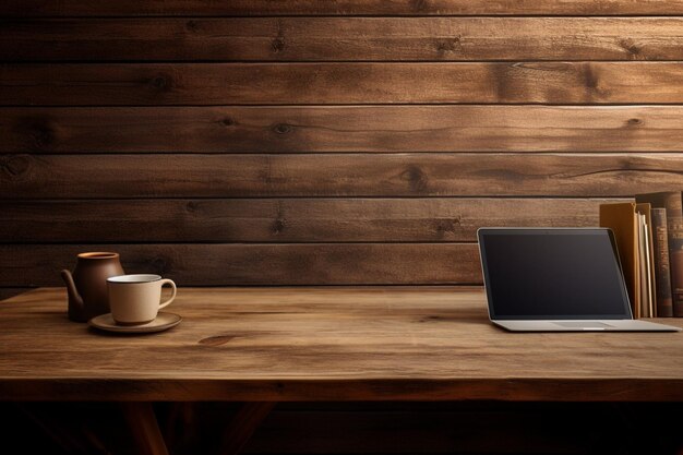 Photo laptop keyboard and diary on the brown wooden desk