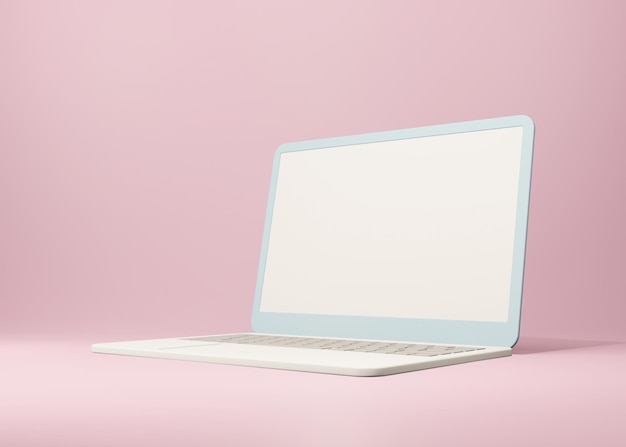 Laptop leeg scherm op roze achtergrond 3d render illustratie