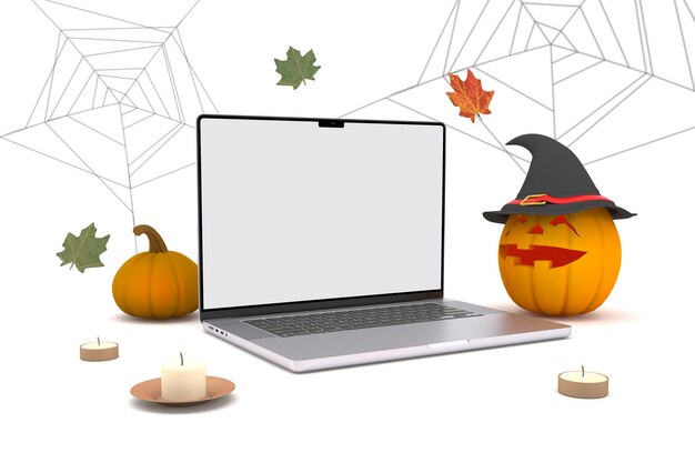 Laptop Left Side In Halloween Themed Background