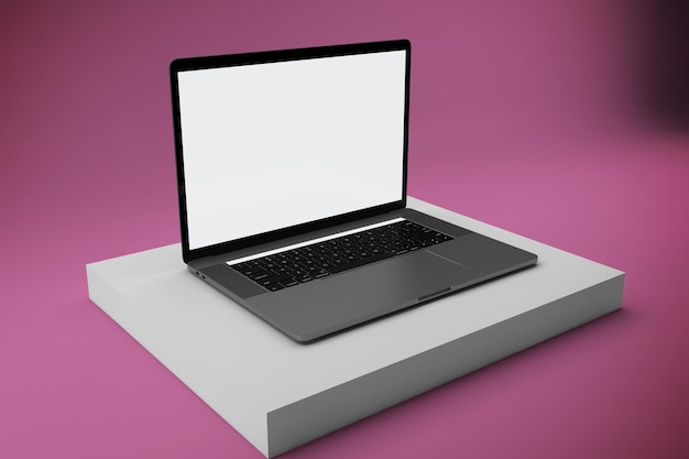 Laptop linkeraanzicht op roze achtergrond