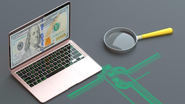 Laptop and magnifying glass