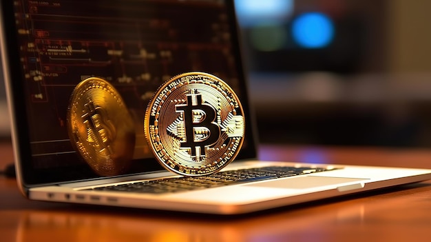 laptop met bitcoin erop