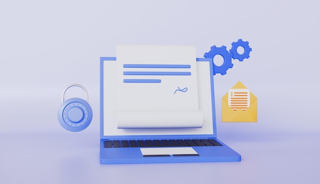 Laptop met contract elektronische handtekening finance legal corporate