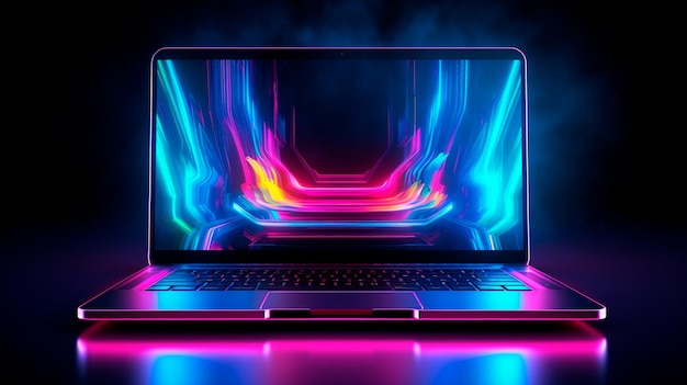 laptop met een gloeiend neonlicht Generatieve AI