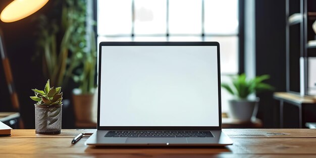 Laptop met leeg scherm op het bureau op kantoor