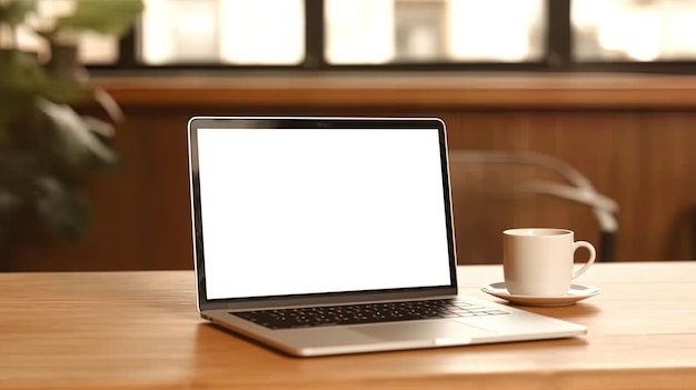 Laptop met leeg scherm op tafel werkruimte laptop met lege schermachtergrond