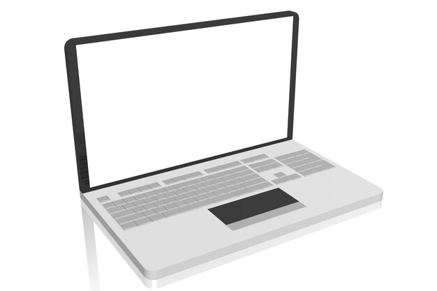 Foto laptop met leeg scherm op witte achtergrond 3d illustratie
