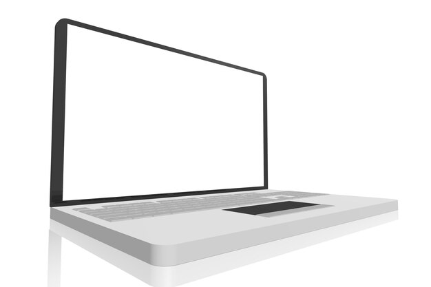 Foto laptop met leeg scherm op witte achtergrond 3d illustratie