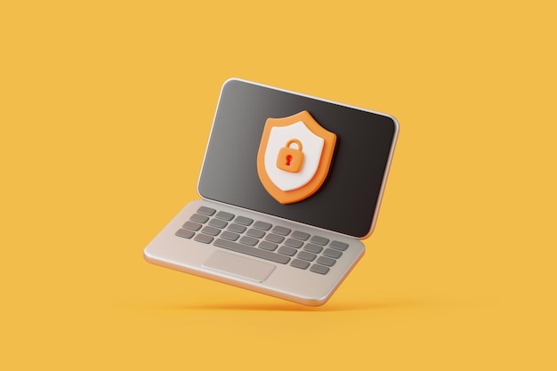 Laptop met schild en slot icoon drijvend