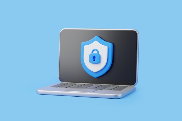 Laptop met Shield-icoon dat cybersecurity vertegenwoordigt