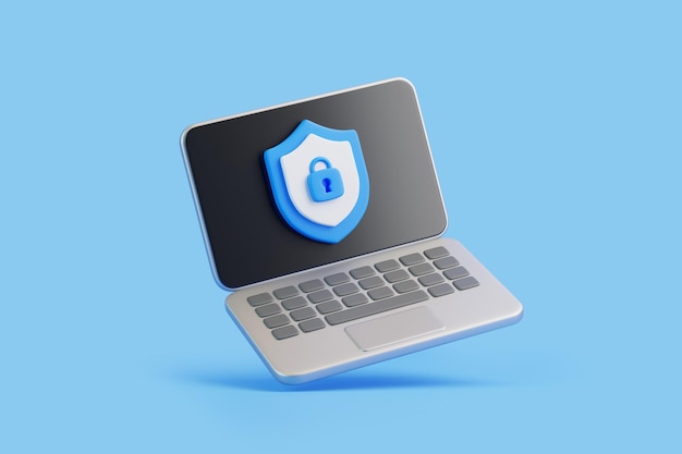 Laptop met Shield Lock Icon voor cybersecurity
