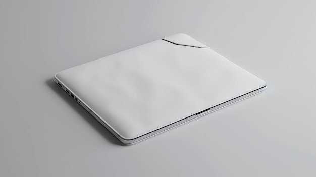 3Dレンダリングの白い背景に隔離された最小限の白い革のケースのラップトップ