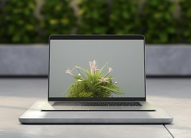 Laptop mockup sjabloon met scherm met natuurbehang