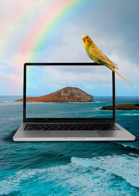 Photo laptop in nature concept