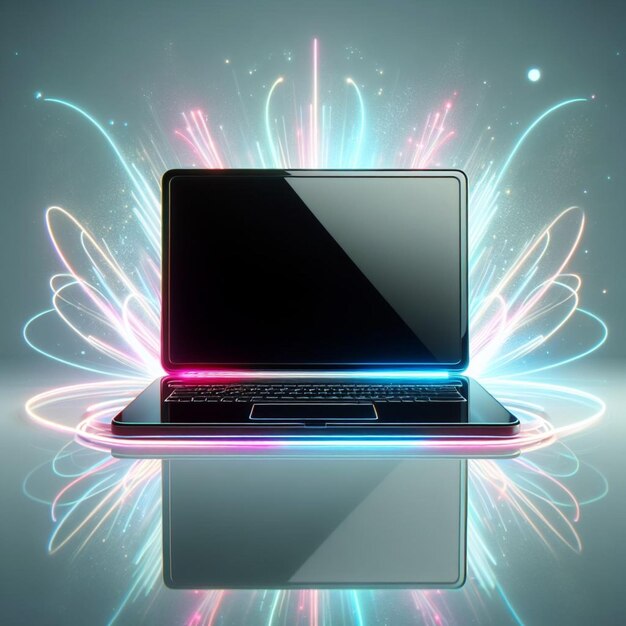 Photo laptop in neon background